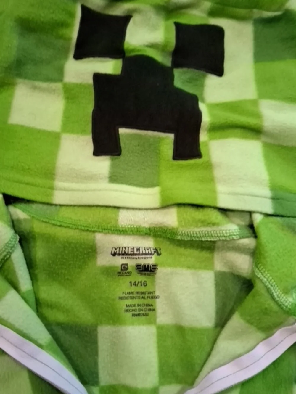 Kids Minecraft Green Pixel-Print One-Piece Hooded Pajamas